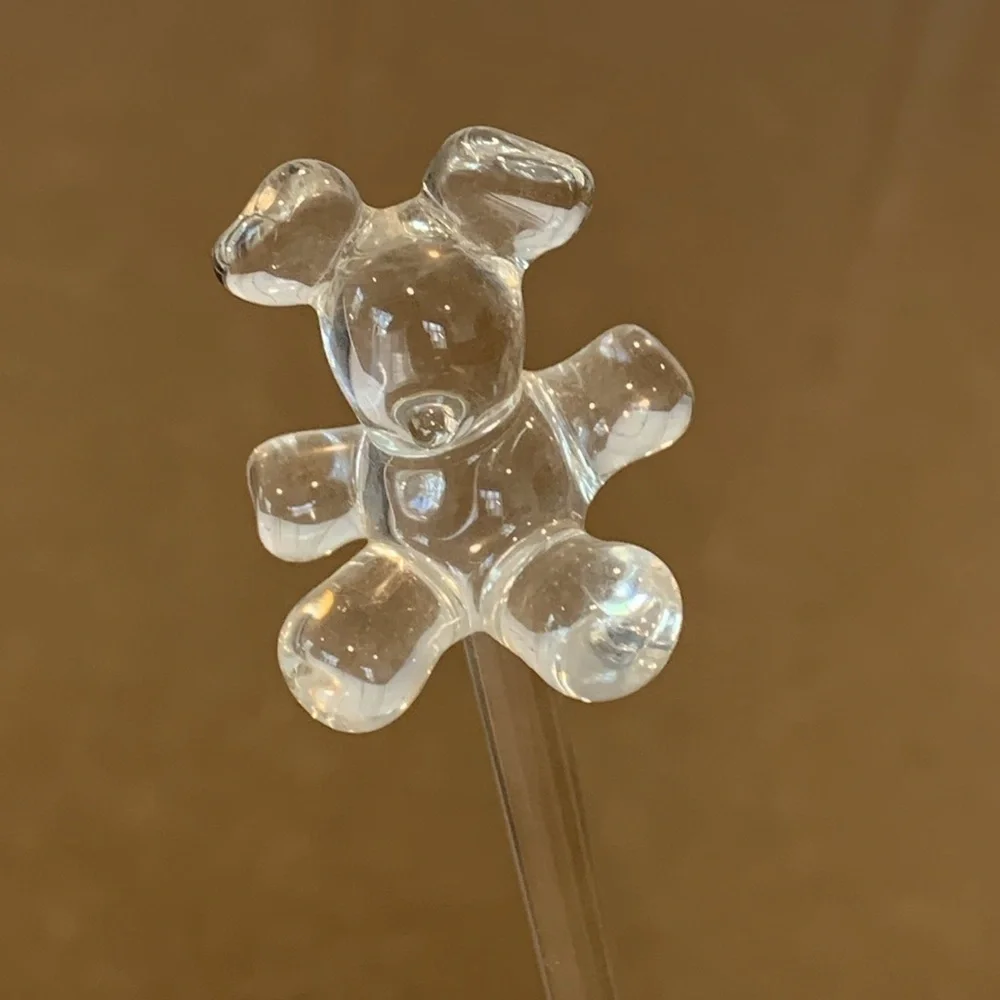 Last One! NWOT Vtg Princess House Crystal Glass Teddy Bear Swizzle Stick Stirrer